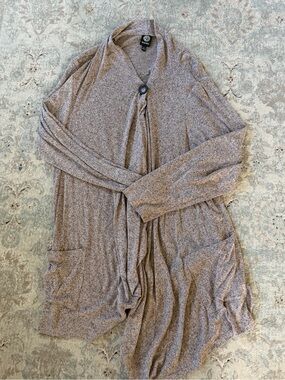 bobeau Taupe Marled Open-Front Cardigan